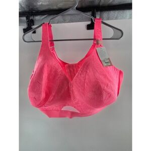 Cacique Comfort Bliss Lightly Lined No-Wire Bra Neon Pink Lace 50DDD NWT